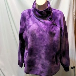 Green Tea purple pullover fleece jacket size medium buttons at neck